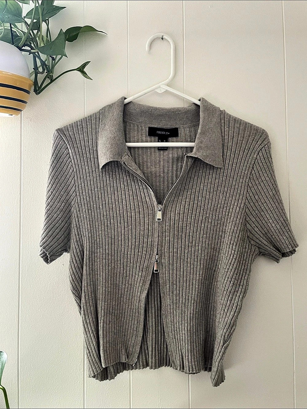 Forever 21 Ribbed Half-Zip Polo Top in Gray Size 3XL